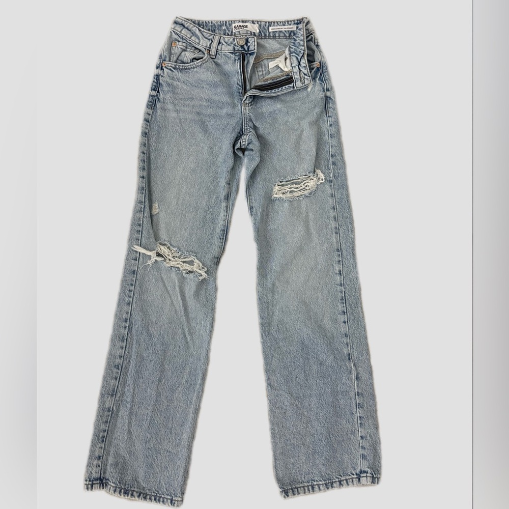 Garage Light Blue Distressed Straight Leg Jeans